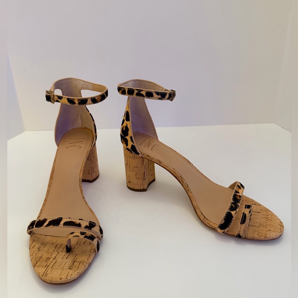 INC International Concepts Leopard Print Cork Heels Size 8 1/2